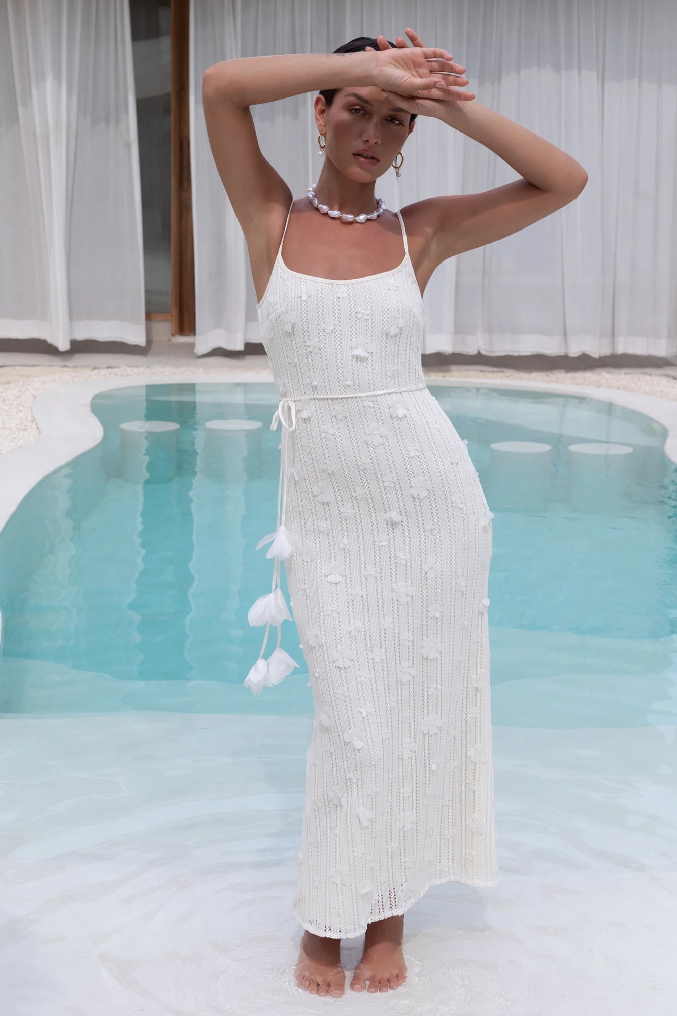 Whispering Petals Knit Midi Dress Cream