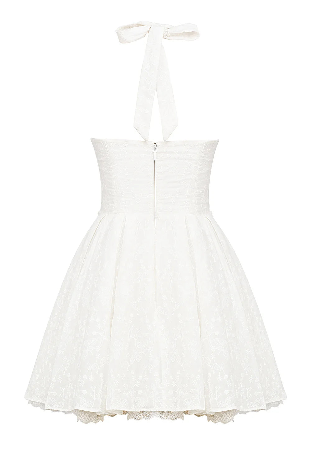 white broderie anglais halter mini dress