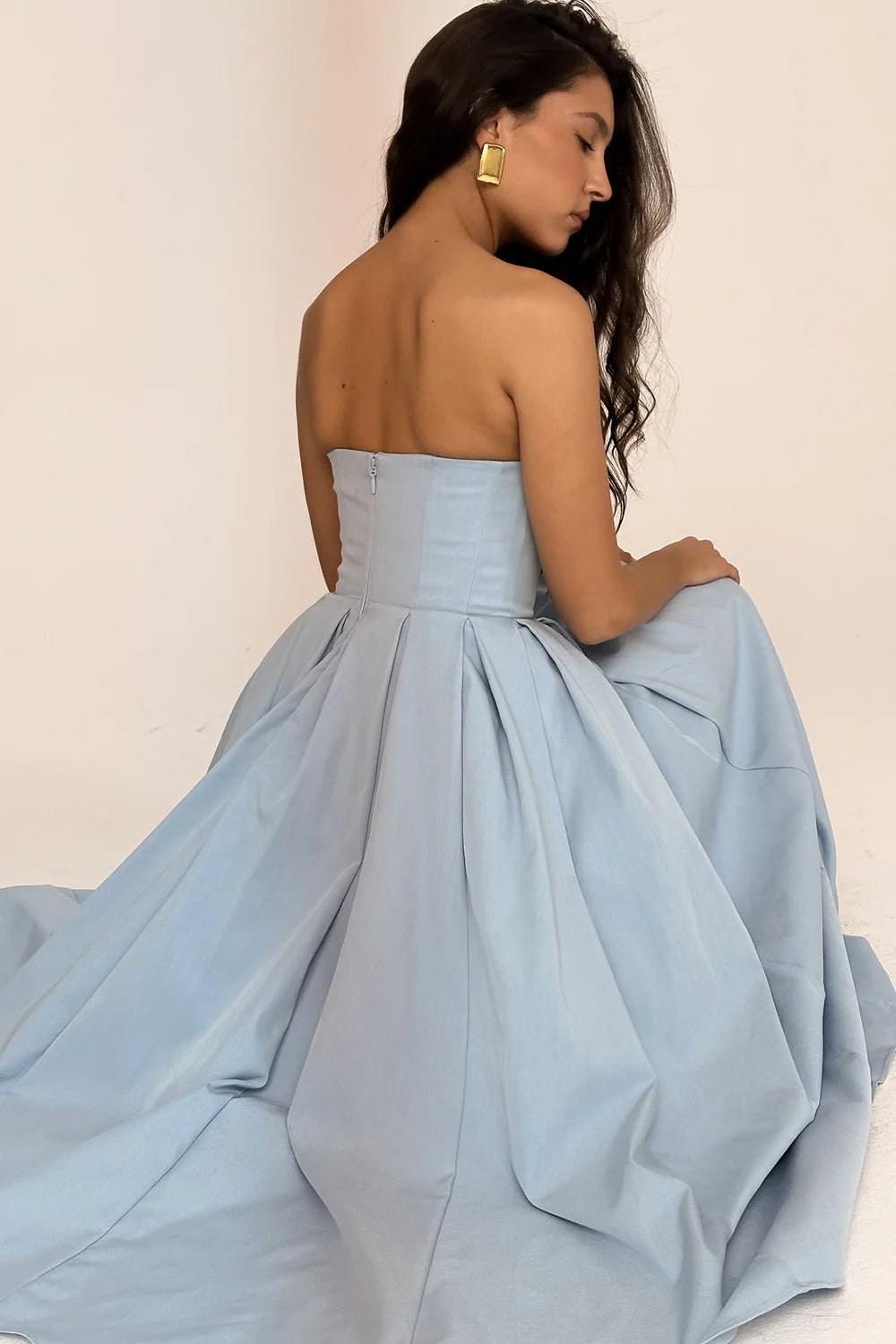 tuscan blue strapless midi sundress