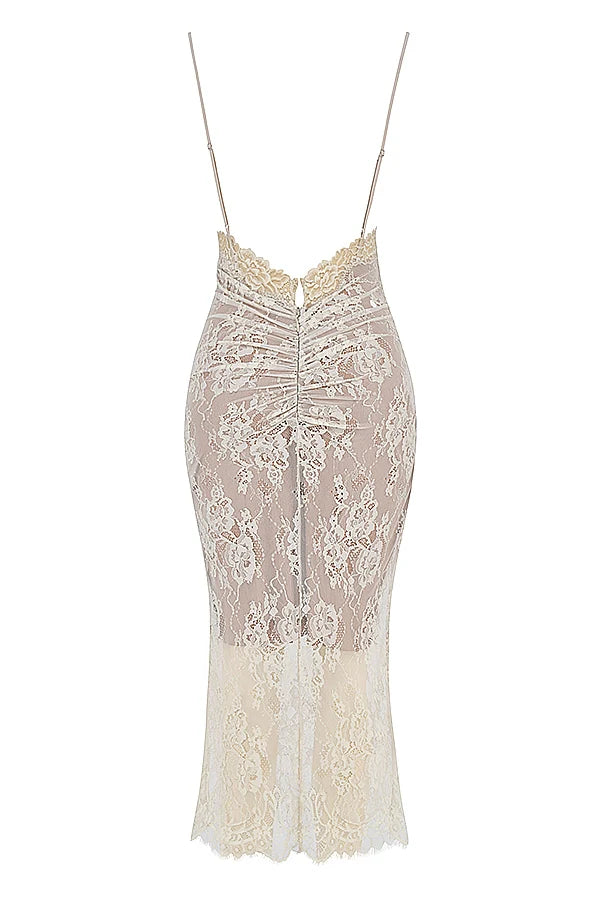antique ivory lace midi dress