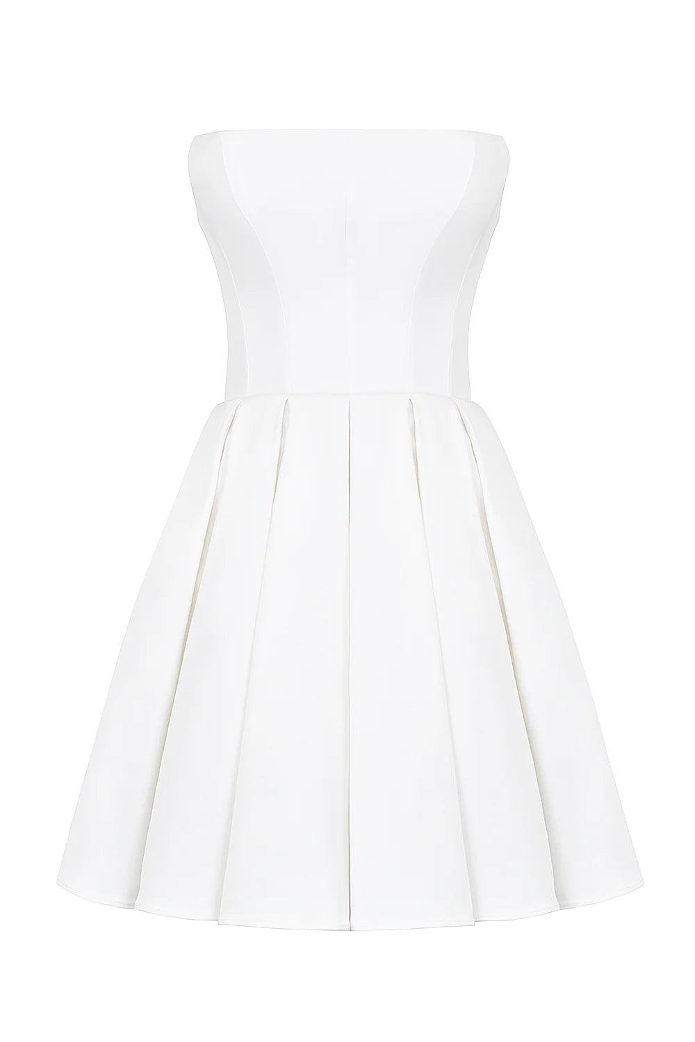 white strapless pleated mini dress