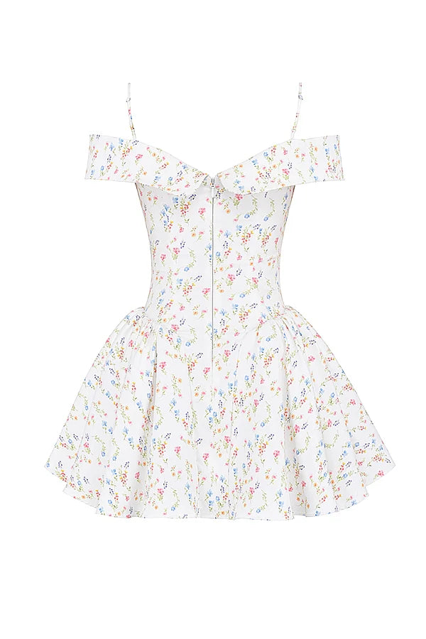 white posy print corset mini dress