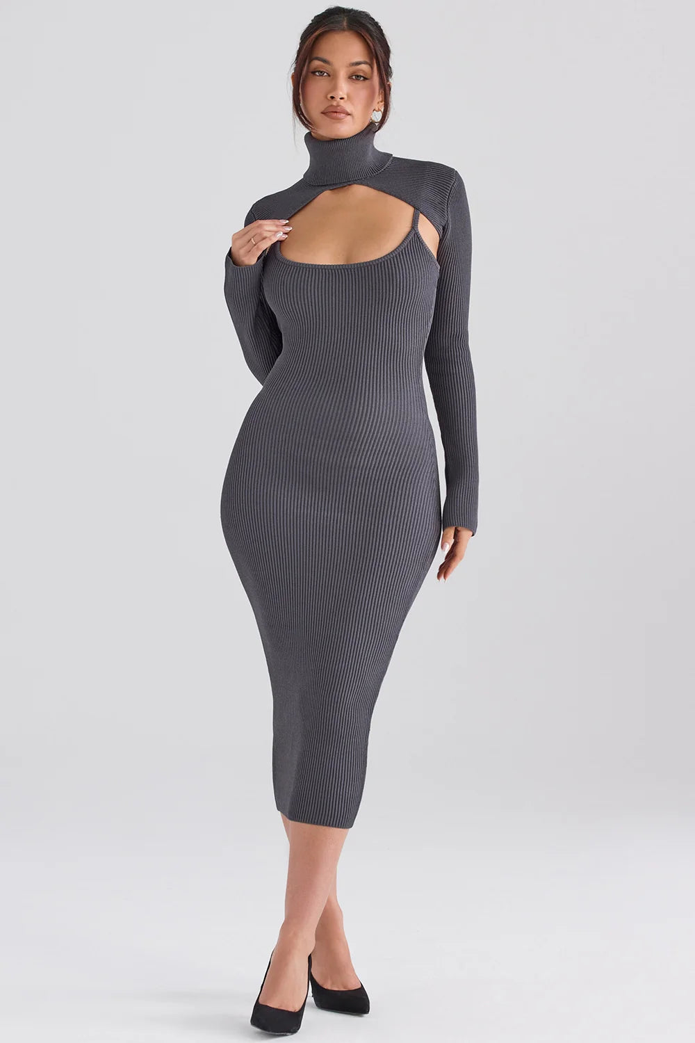 charcoal knit midi dress - sale