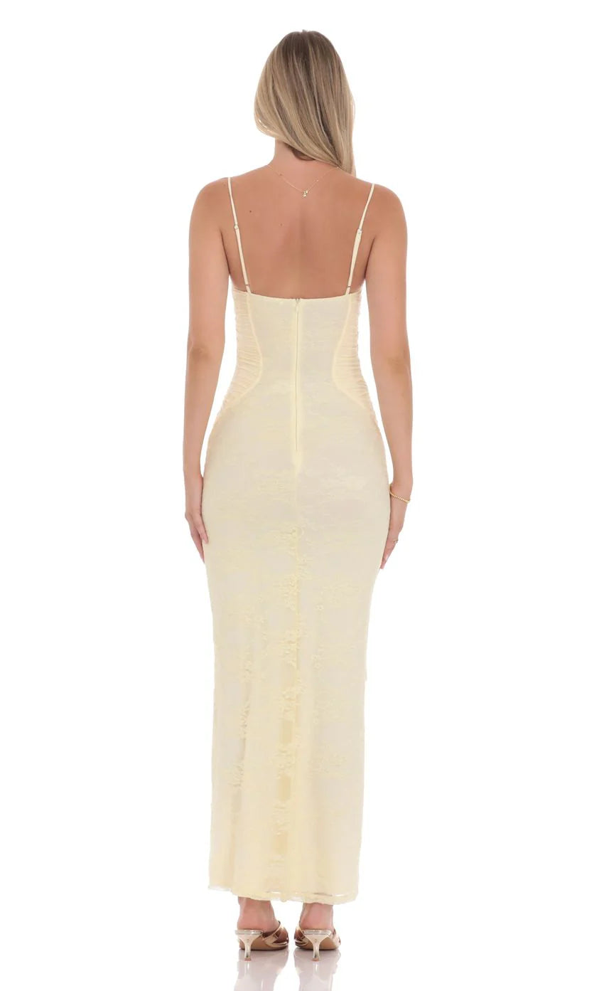Lace Contour Maxi Dress in Yellow