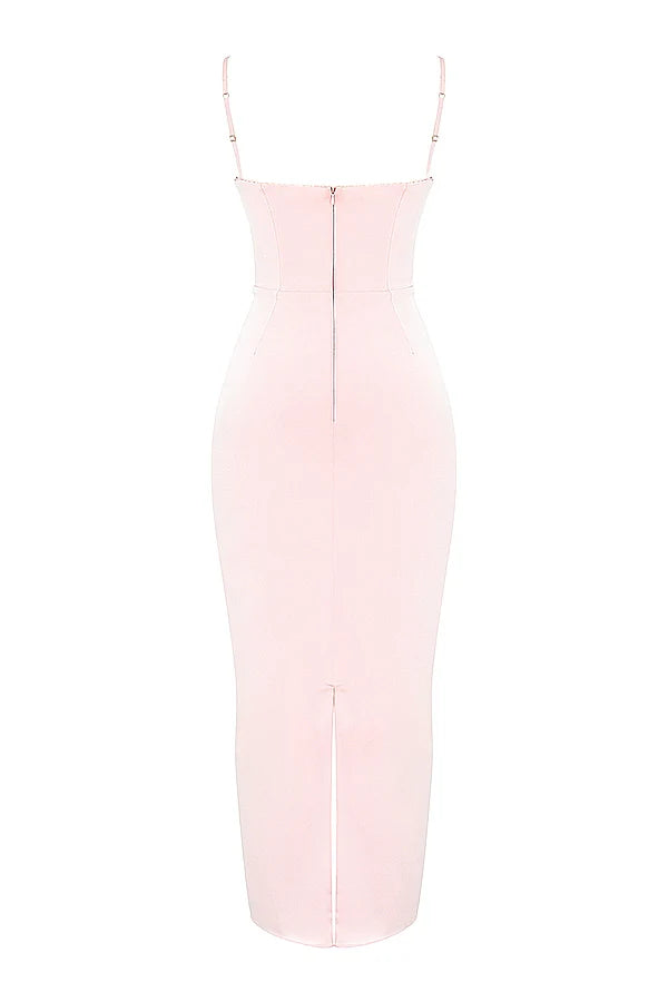 soft peach corset maxi dress