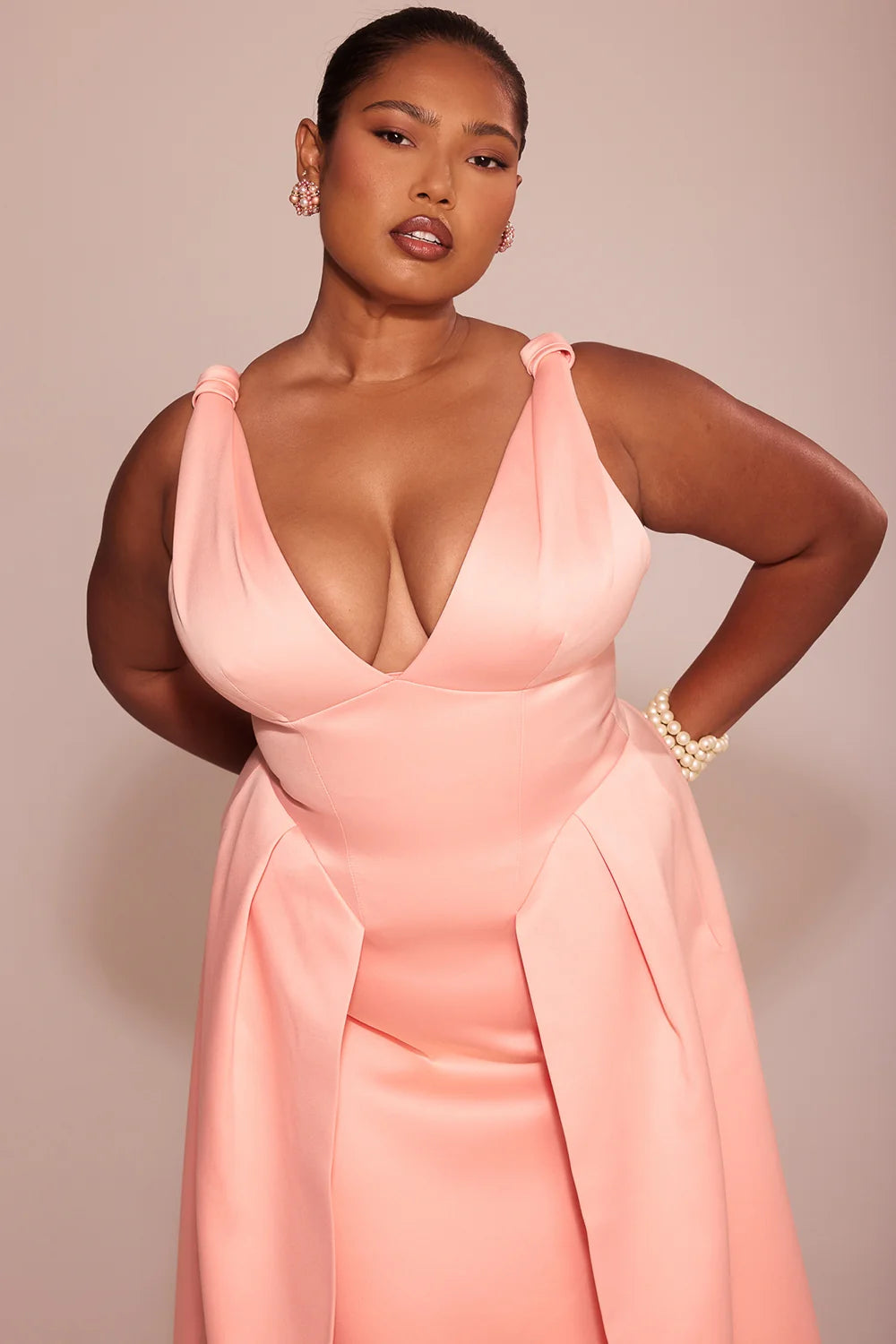 peach satin pleated midi dress - sale