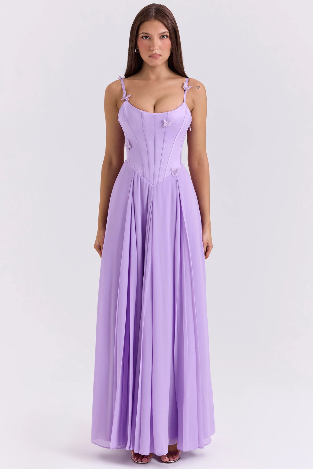 orchid butterfly corset maxi dress