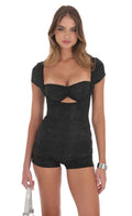 Glitter Cutout Romper in Black