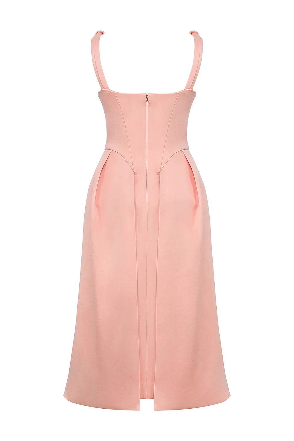 peach satin pleated midi dress - sale