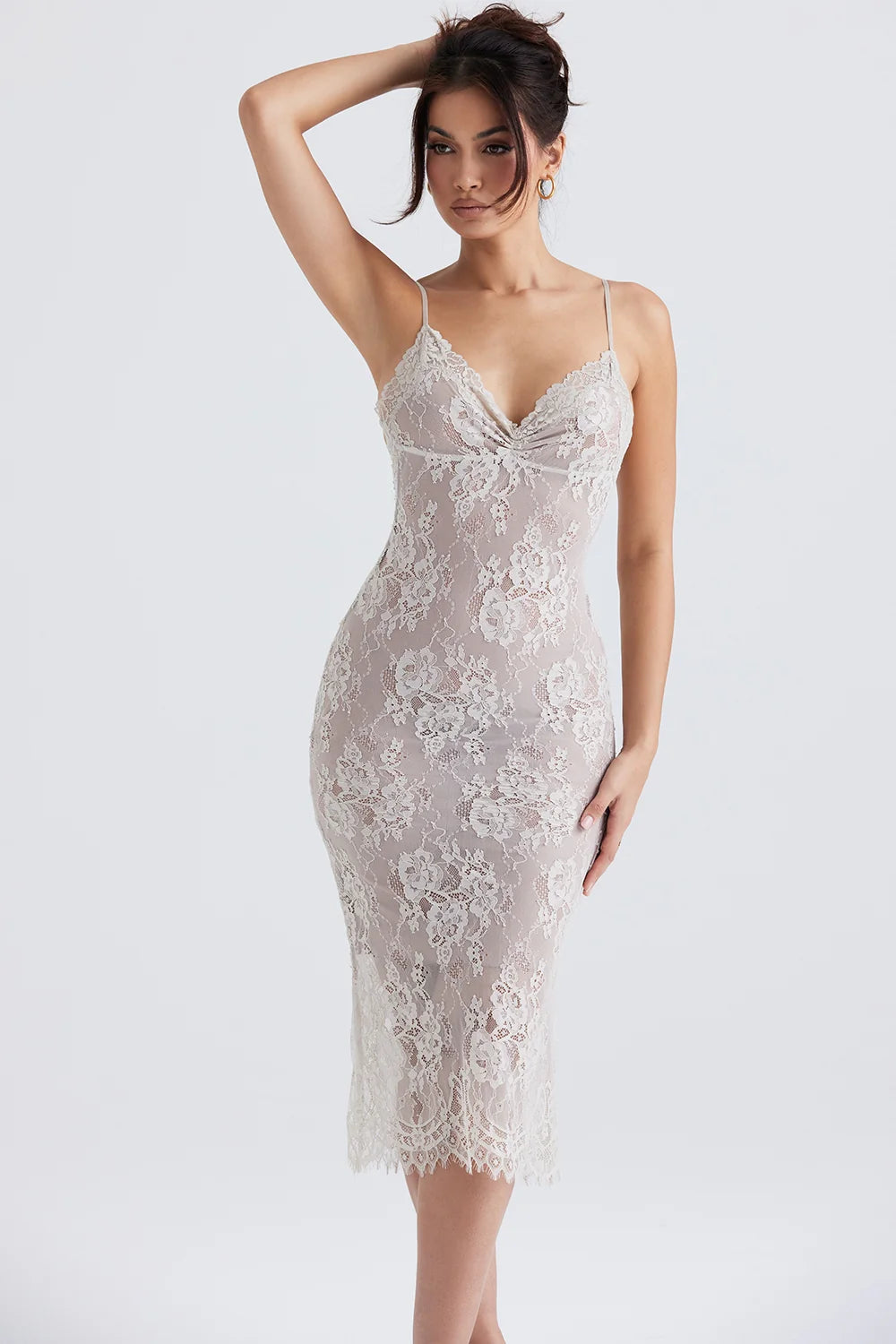 antique ivory lace midi dress