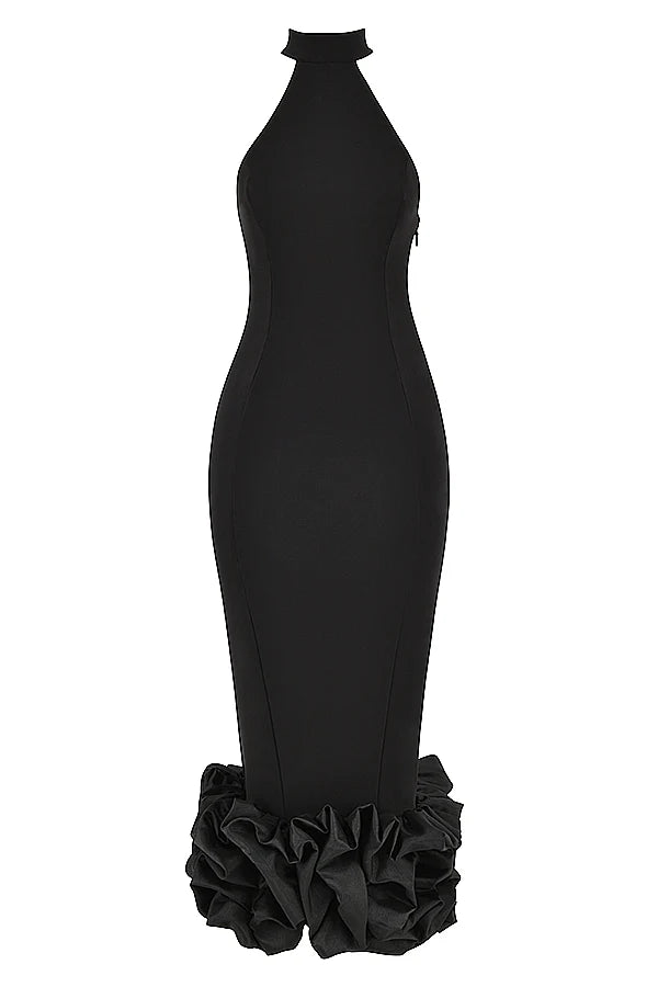 black peplum midi dress