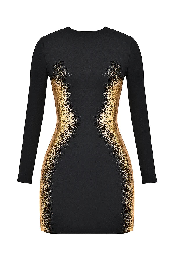 black & gold foil print mini dress