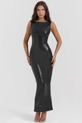 black vegan leather maxi dress