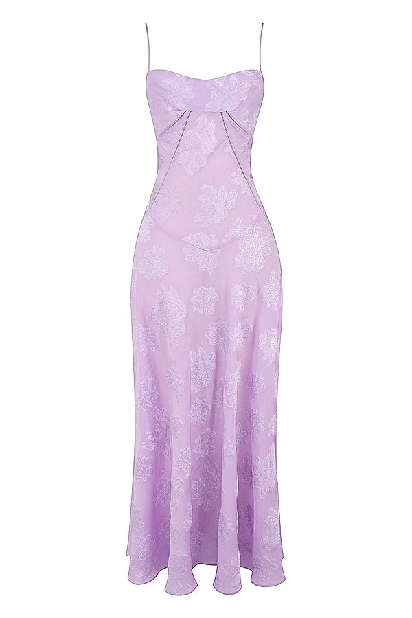 orchid floral lace back maxi dress