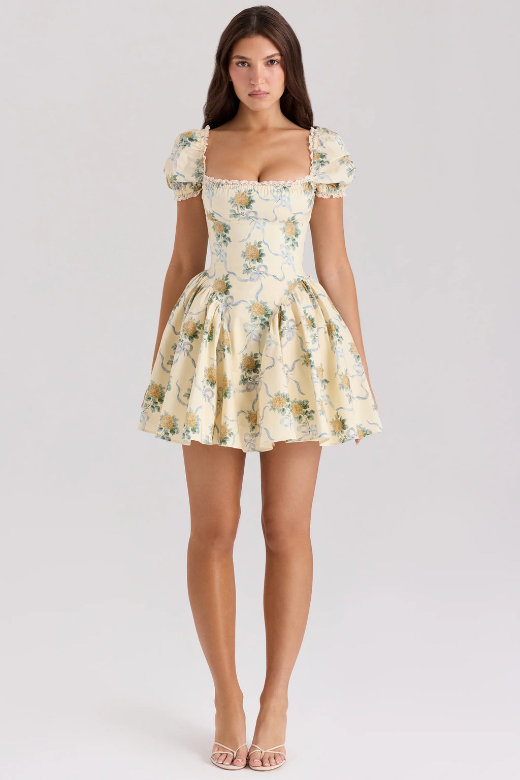 lemon rose print cotton mini dress