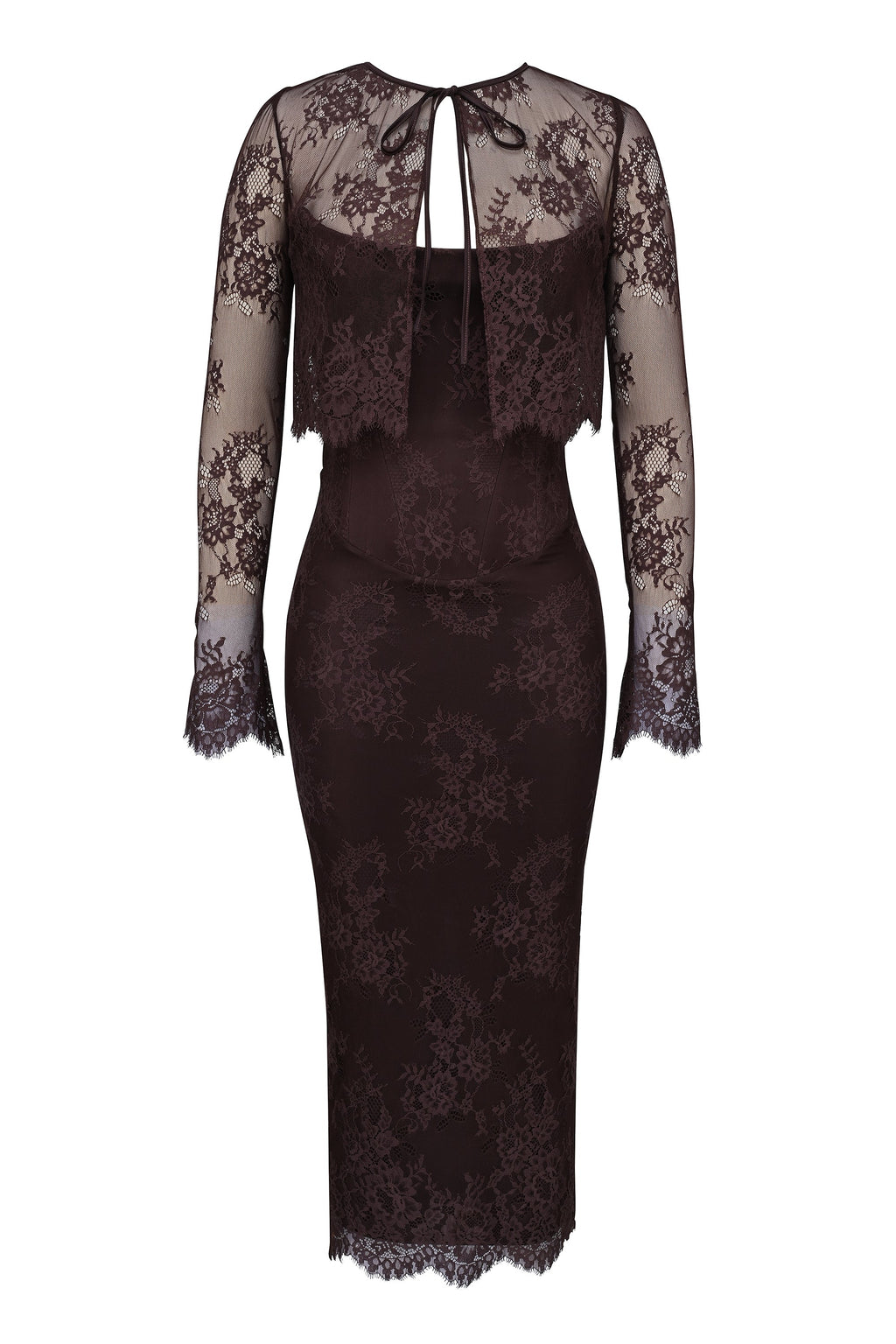 bitter chocolate lace corset midi dress & bolero