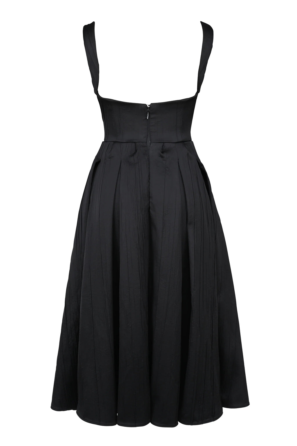 black textured satin corset midi dress