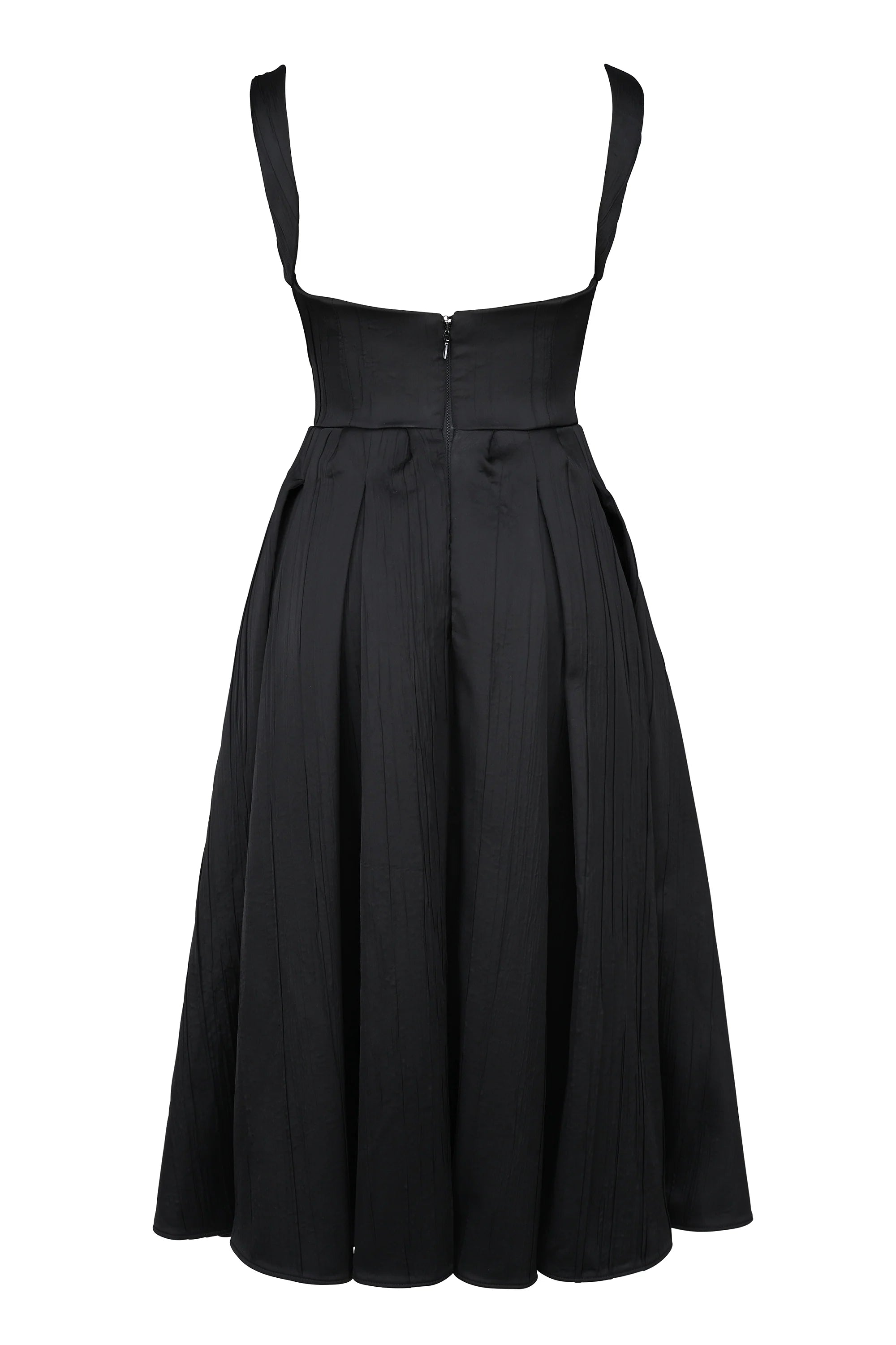 black textured satin corset midi dress
