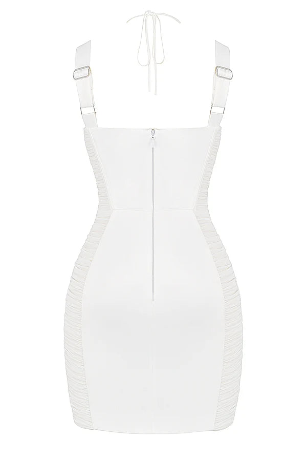 white ruched corset mini dress