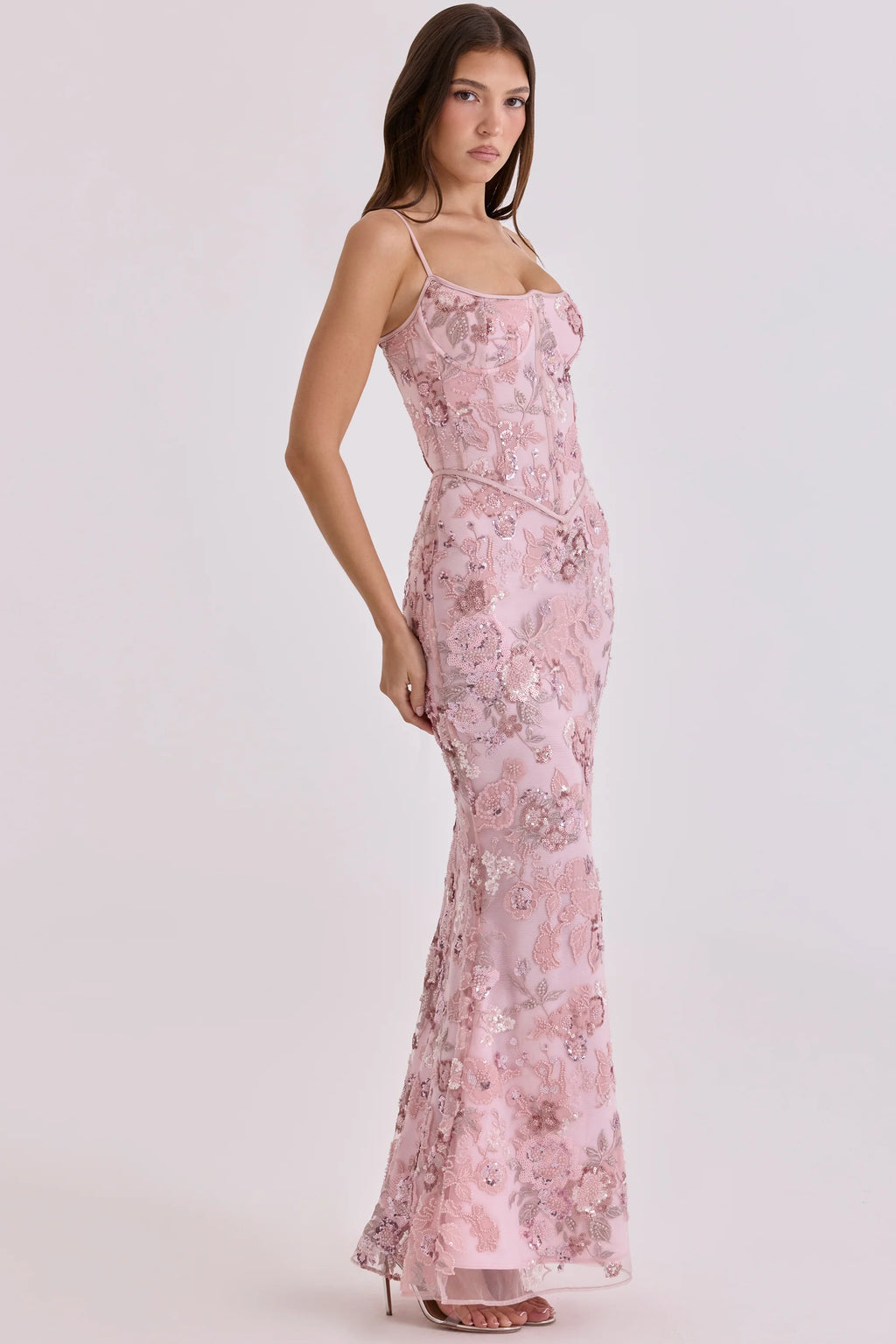 pink hand beaded embellished corset maxi dress - limited edition