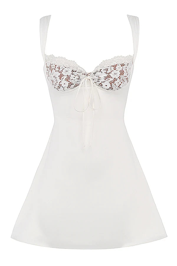 ivory satin and lace mini dress