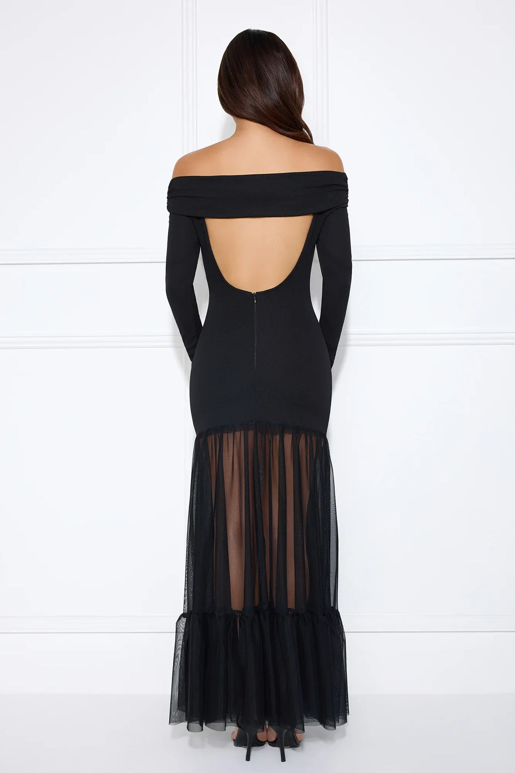 Captivating Gaze Off Shoulder Maxi Dress Black