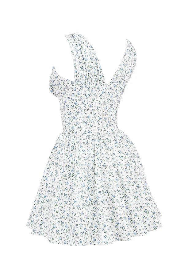 white bluebell print corset mini dress