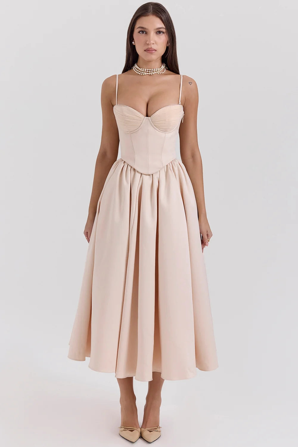 peach satin corset and skirt - sale