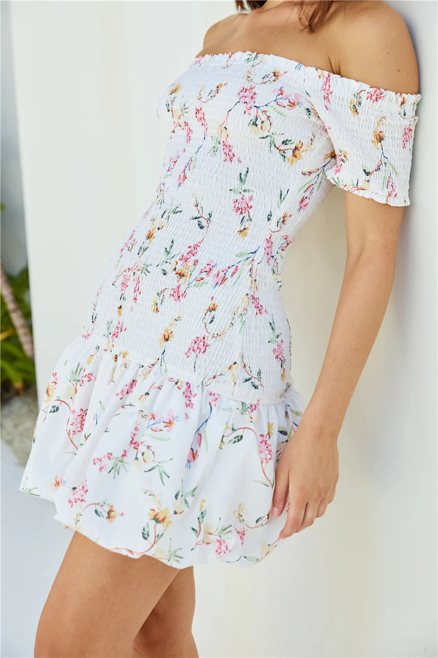Mimi Off Shoulder Mini Dress Beige
