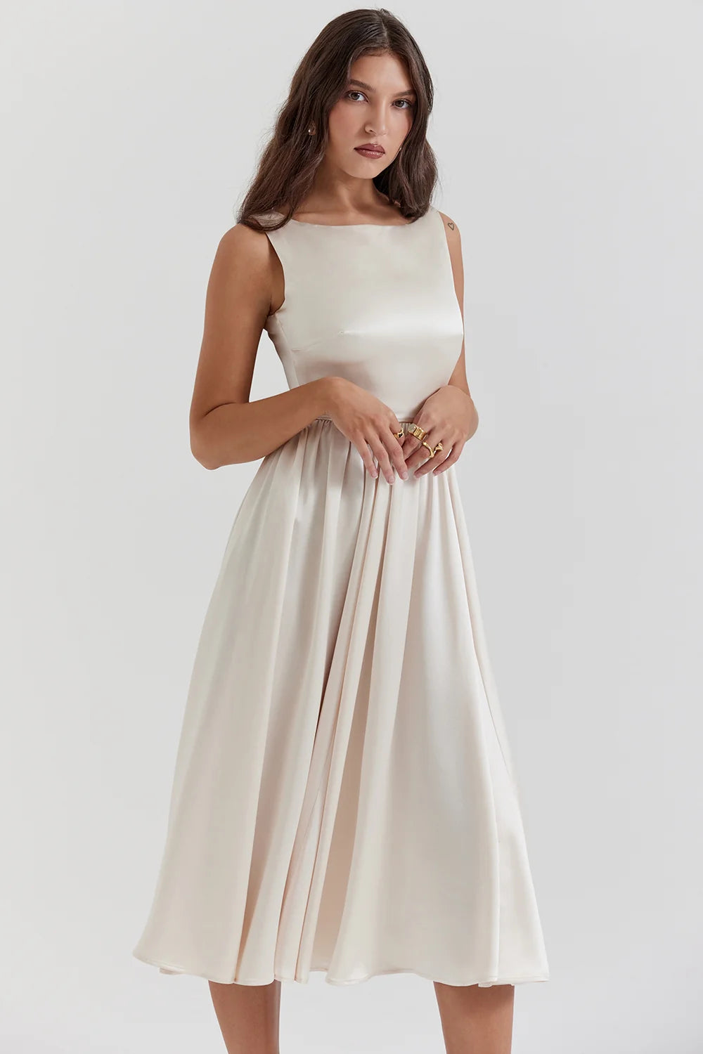vintage cream midi dress