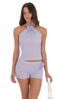 Crochet Rosette Halter Top in Lavender