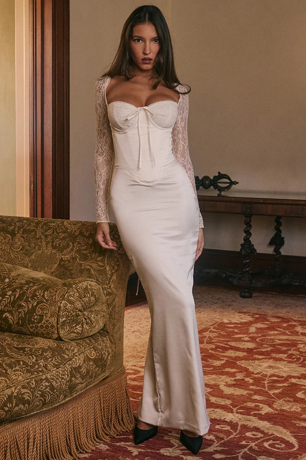 vintage ivory satin maxi dress