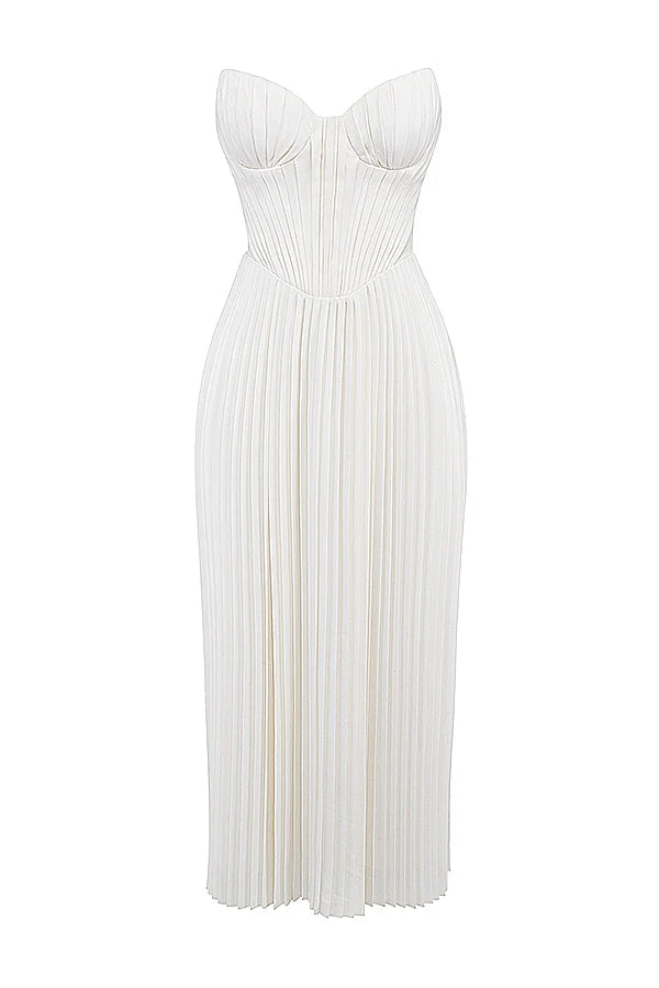 ivory pleated maxi dress