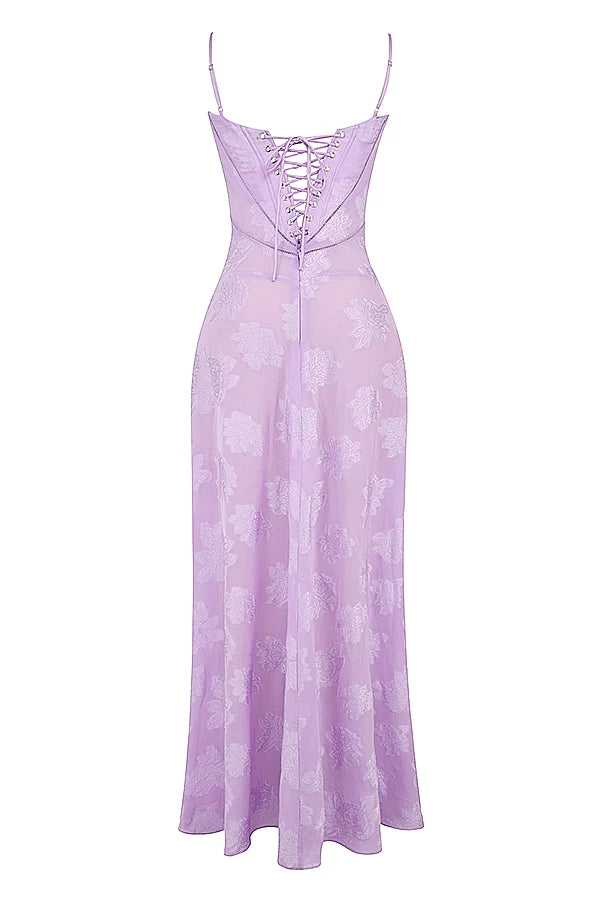 orchid floral lace back maxi dress