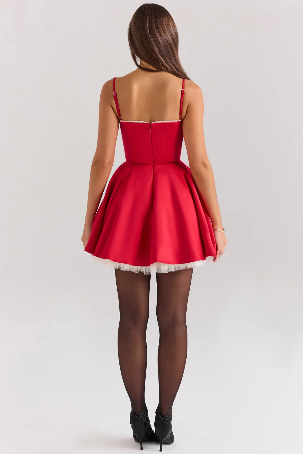 holly red satin tulle mini dress