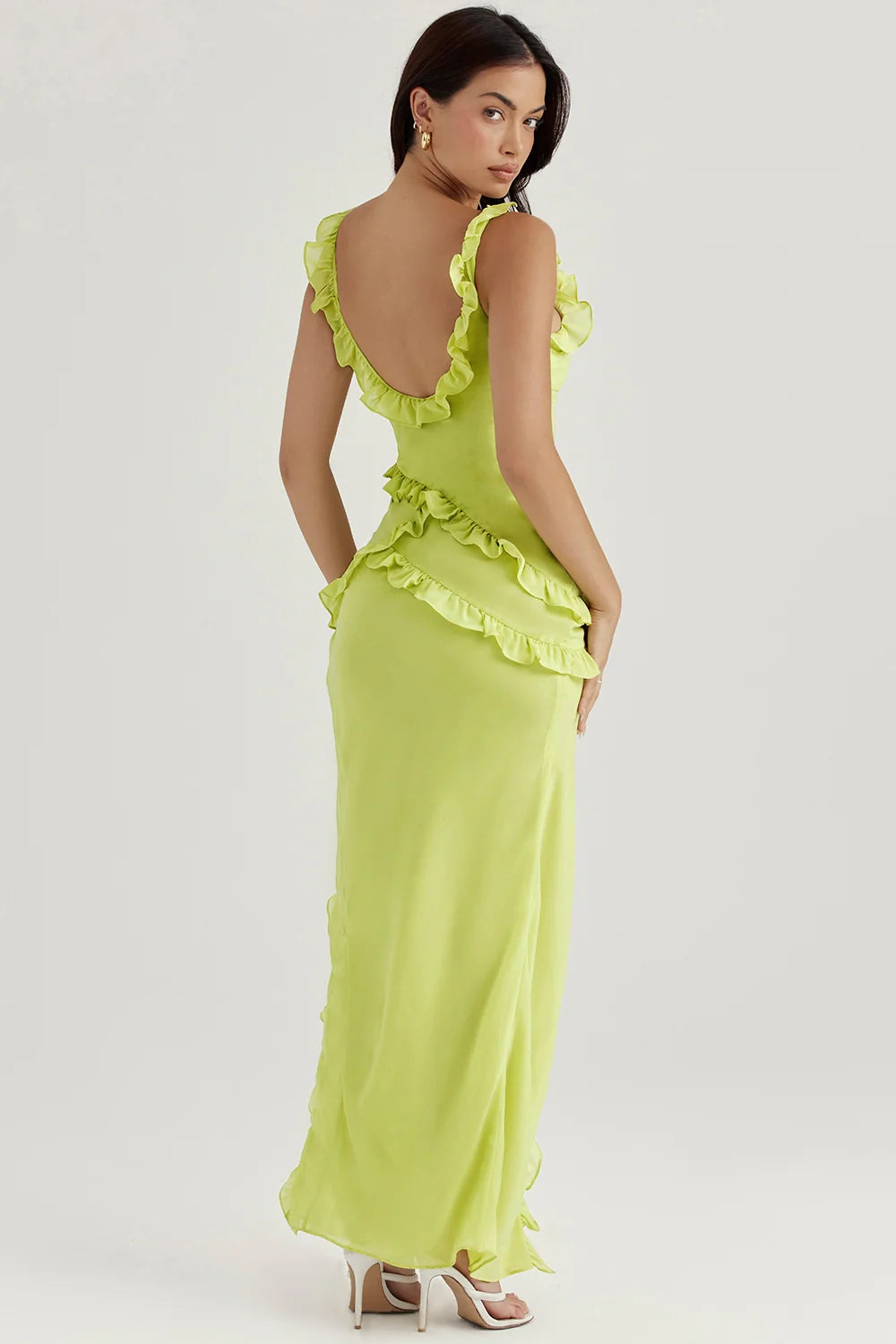 lime ruffle maxi dress