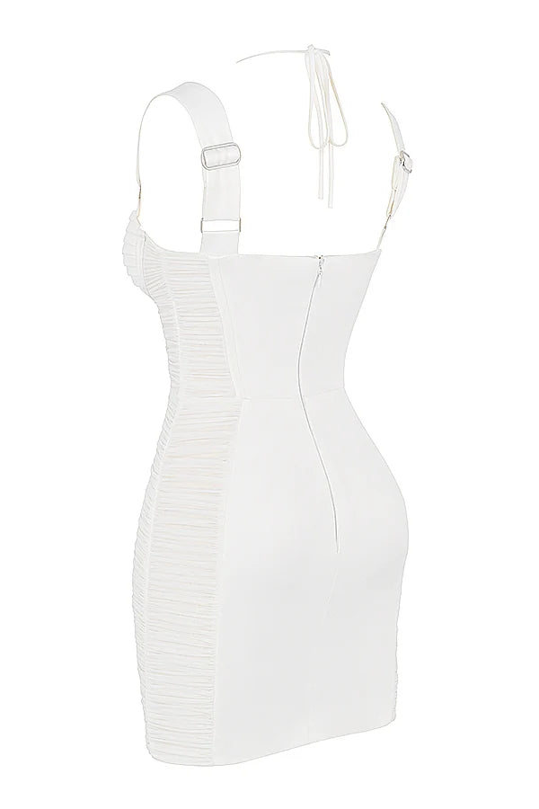 white ruched corset mini dress