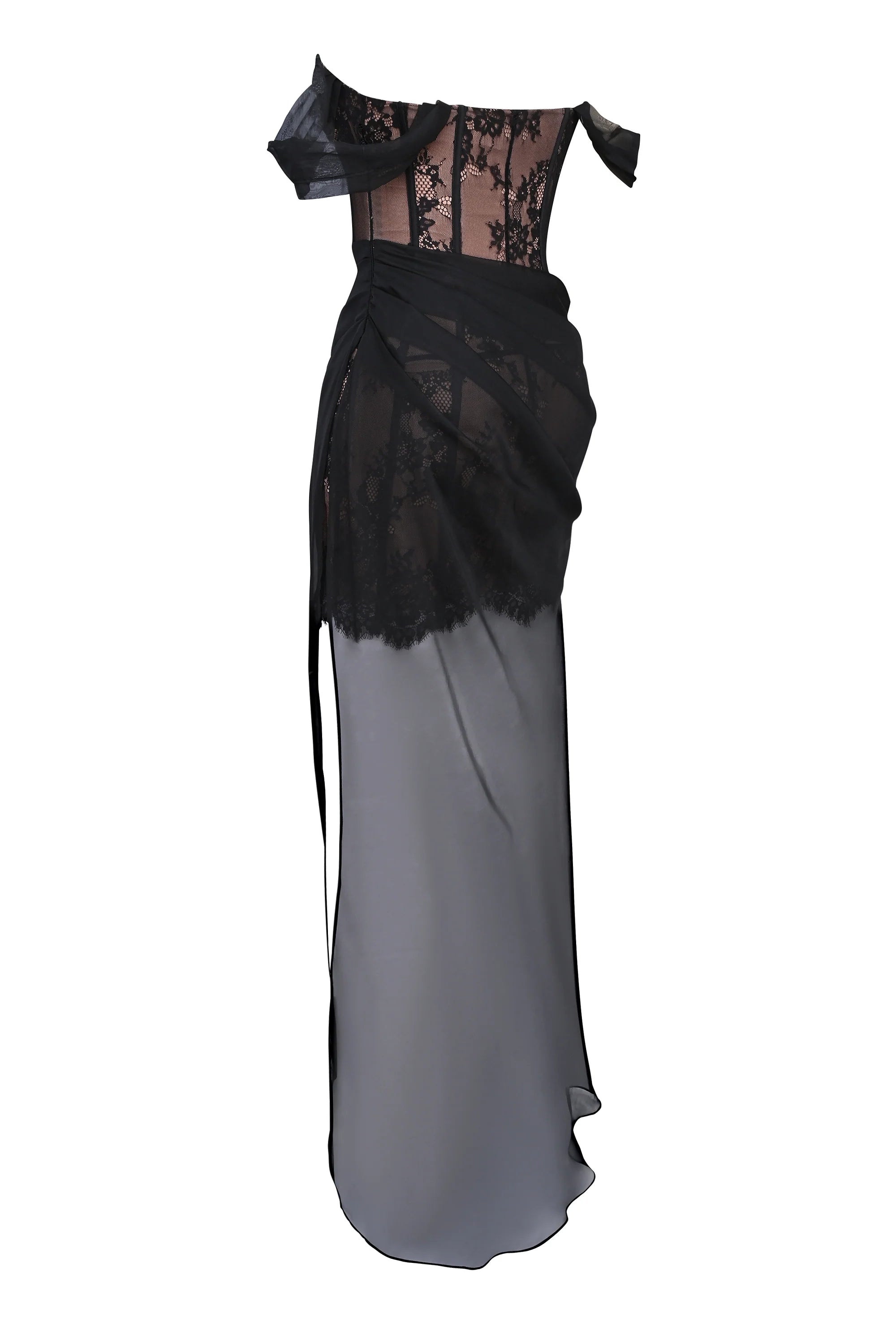 black off shoulder lace maxi dress