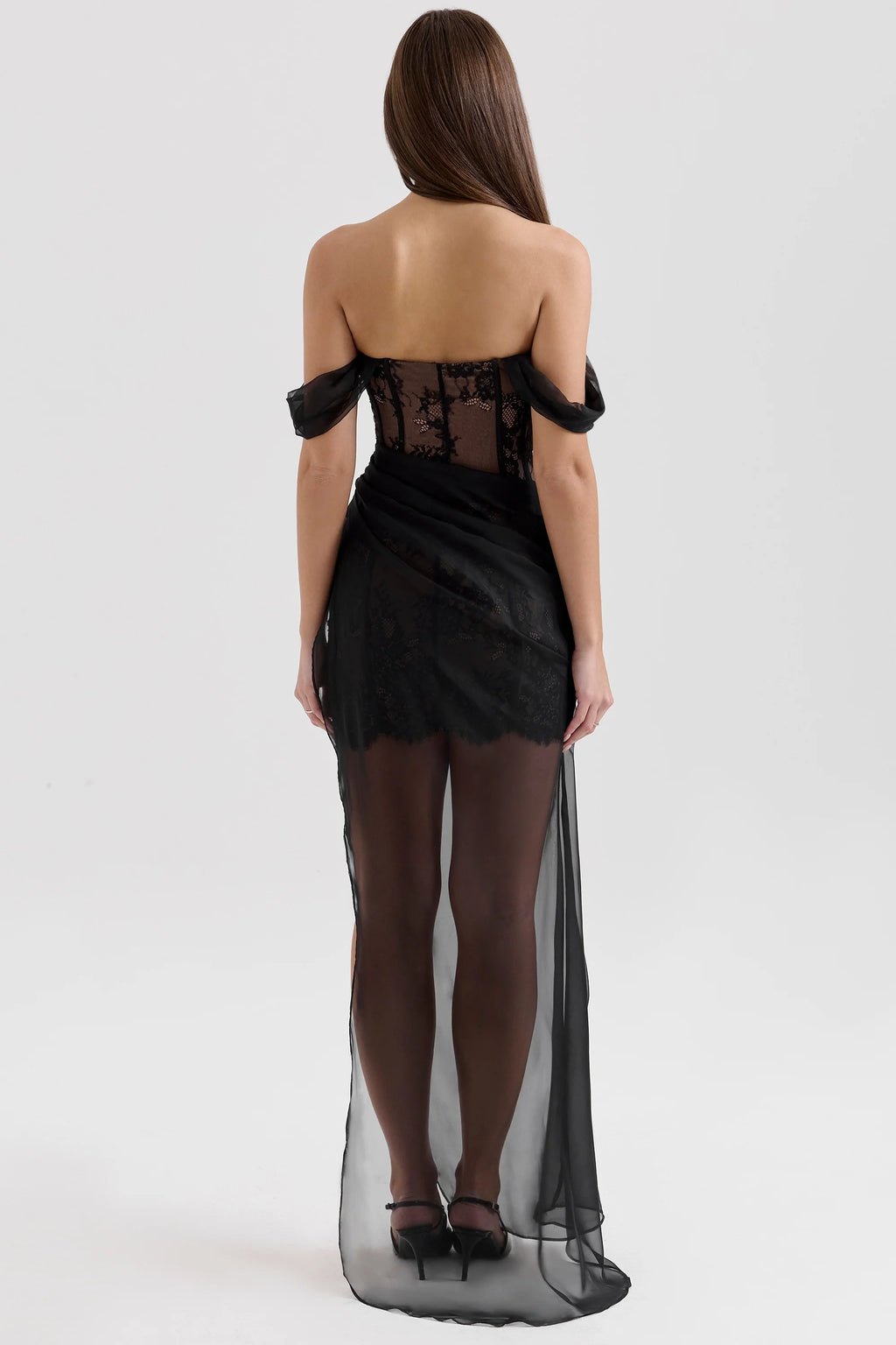 black off shoulder lace maxi dress