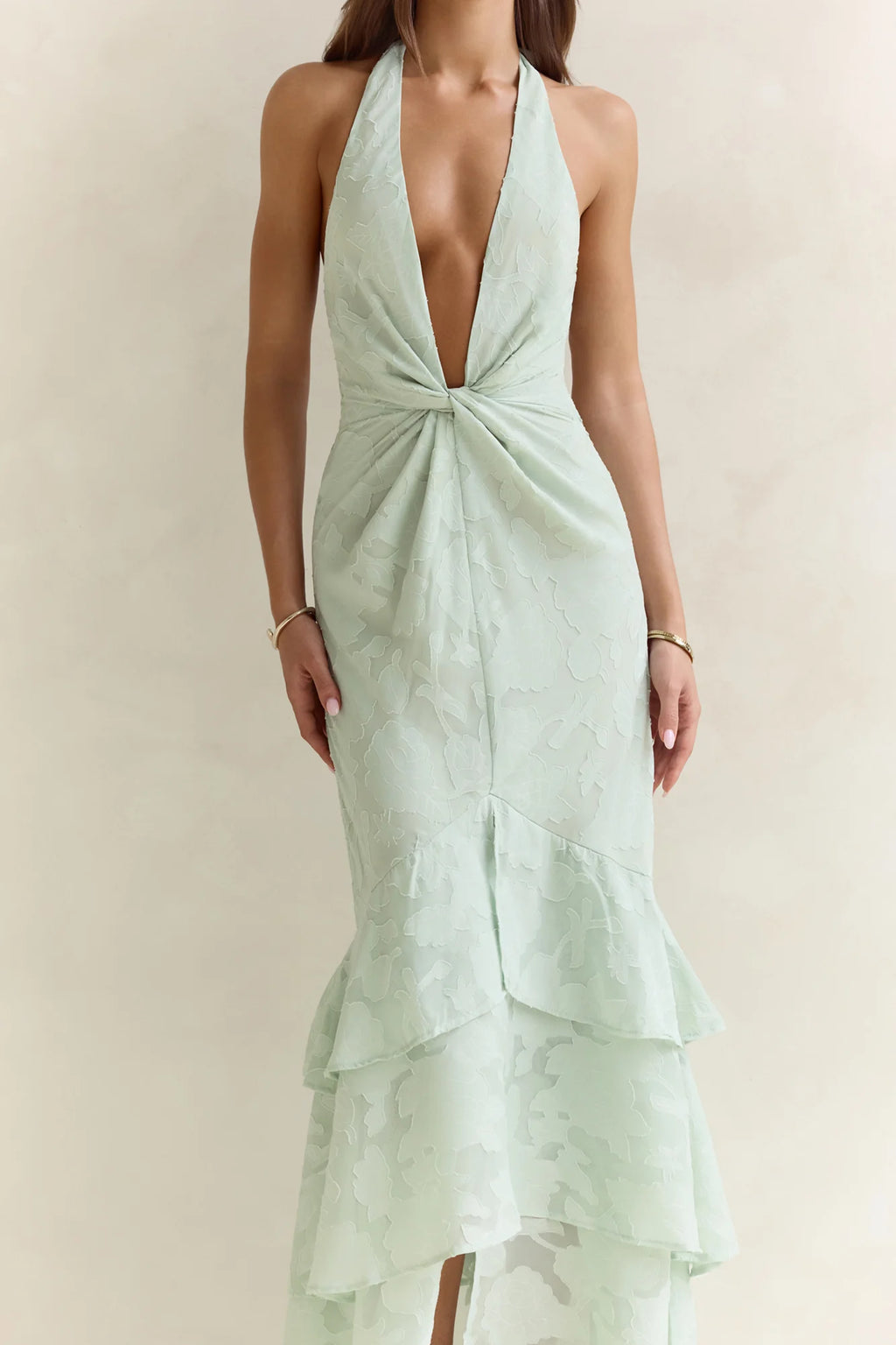 Heartbeat Haze Halter Maxi Dress Sage