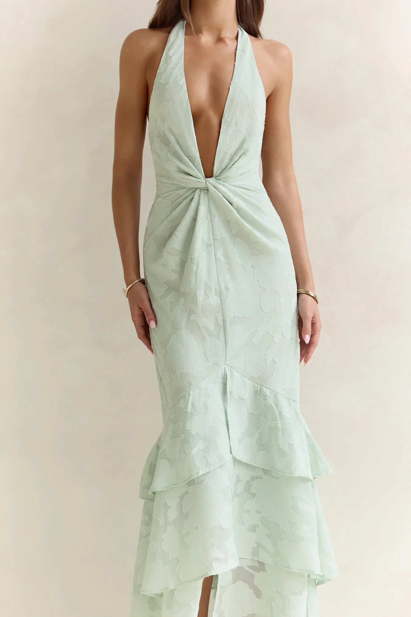 Heartbeat Haze Halter Maxi Dress Sage