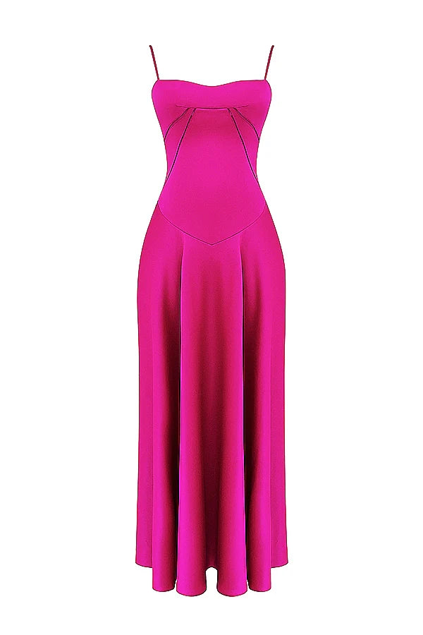 fuchsia lace up maxi dress