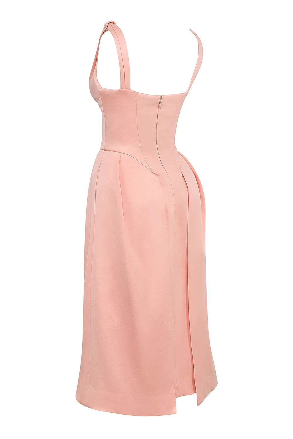 peach satin pleated midi dress - sale