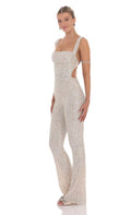 Sequin Back Tie Jumpsuit in Champagne