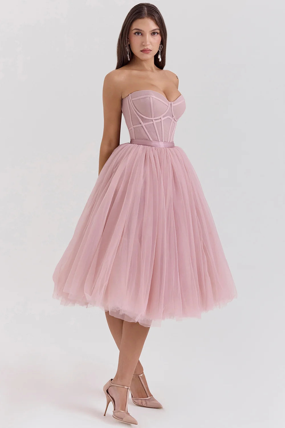 french rose tulle midi dress - sale