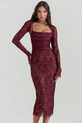 claret lace midi dress