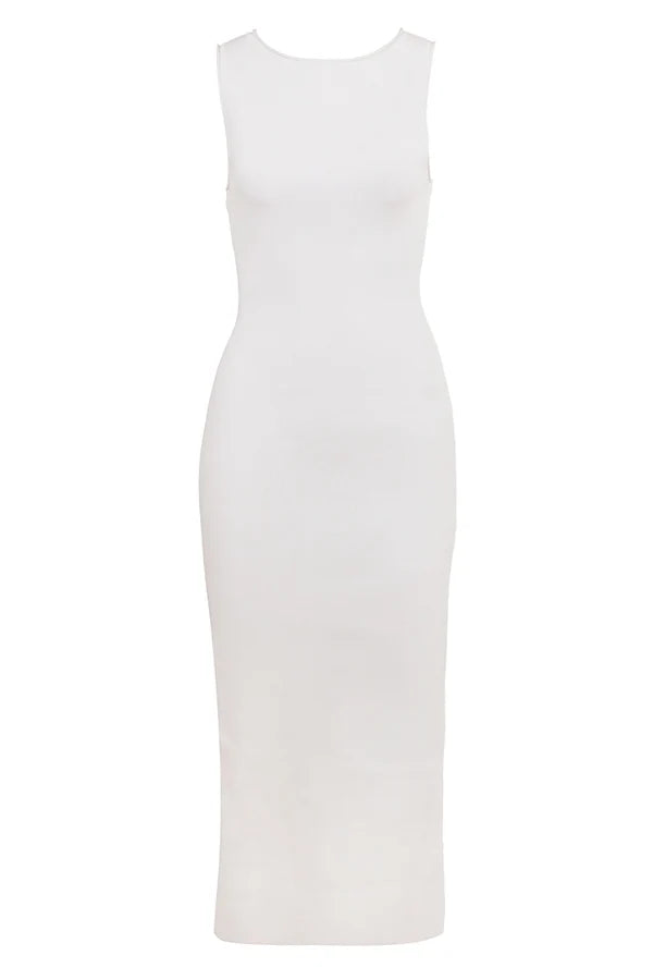 white sleeveless maxi dress