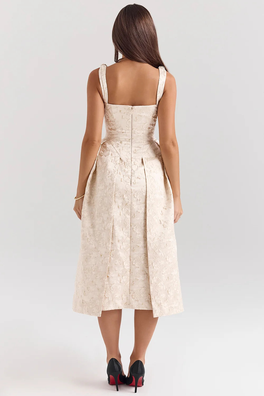 ivory metallic jacquard midi dress - sale