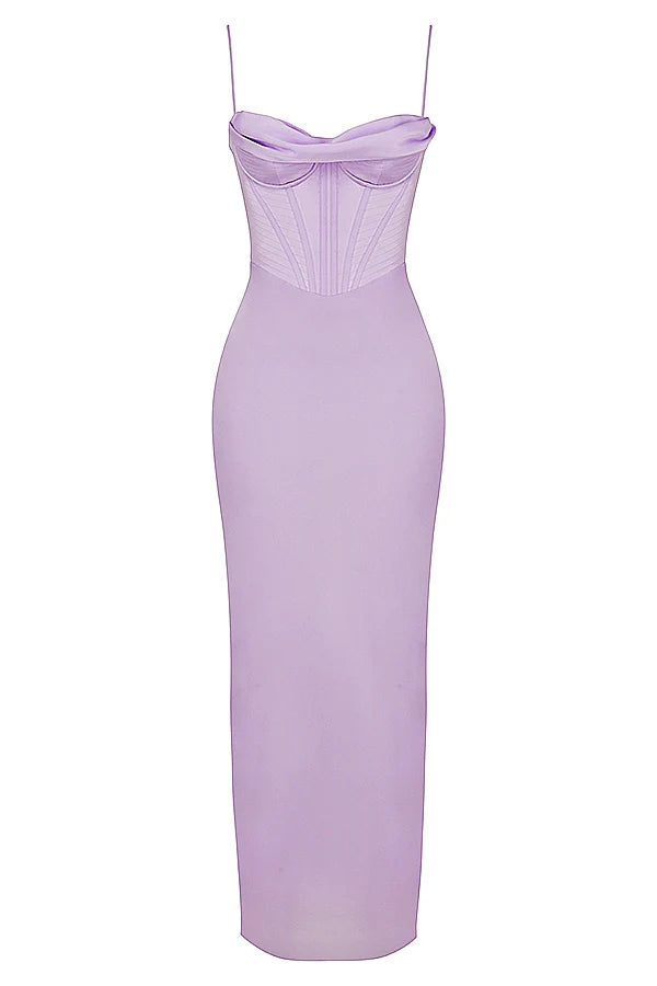 lavender corset maxi dress