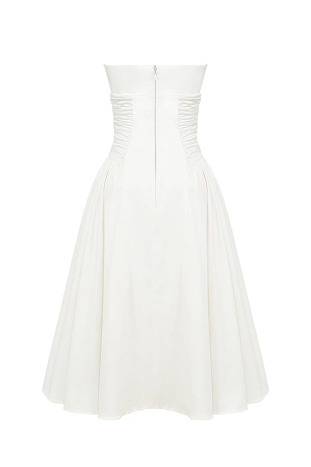 white cotton strapless midi sundress
